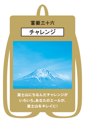 富士山にちなんだチャレンジがいろいろ。あなたのエールが、富士山をキレイに！